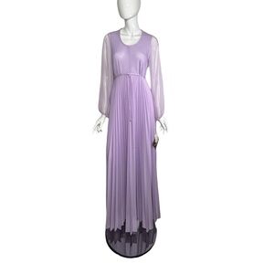 Vintage Purple Dress Silkylure Maxi Pleated Sheer Long Sleeves Size 12 New